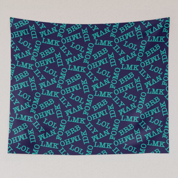 Item preview, SMS Texting Mobile Phone Abbreviations - Teal Green Writing on Dark Navy Blue designed and sold by piptompatternco.
