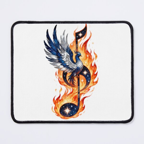 Item preview, Phoenix of Midnight Melody: Indigo & Silver Feathers in Fiery Notes designed and sold by artumbre.