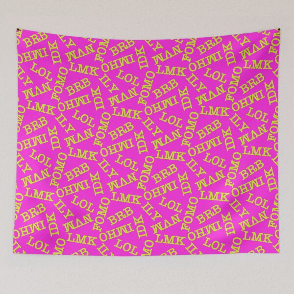 Item preview, SMS Texting Mobile Phone Abbreviations - Fluro Neon Lime Green Writing on Fluro Neon Hot Pink designed and sold by piptompatternco.