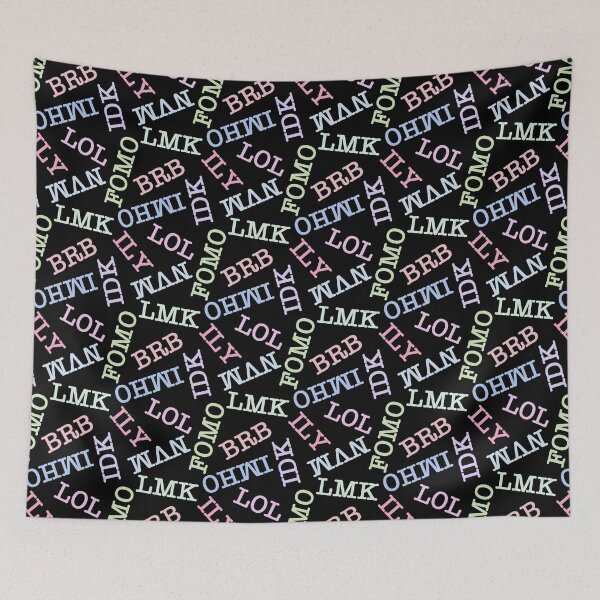 Item preview, SMS Texting Mobile Phone Abbreviations - Pastel Rainbow Colored Writing on Black designed and sold by piptompatternco.
