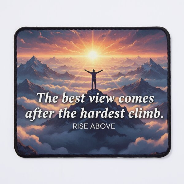 Item preview, Epic Triumph: "Best View After Hardest Climb" Motivational Mountain Sunset Art designed and sold by Jayara [Born To Reign].