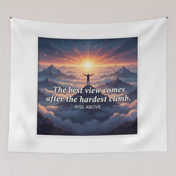 Item preview, Epic Triumph: "Best View After Hardest Climb" Motivational Mountain Sunset Art designed and sold by Jayara [Born To Reign].