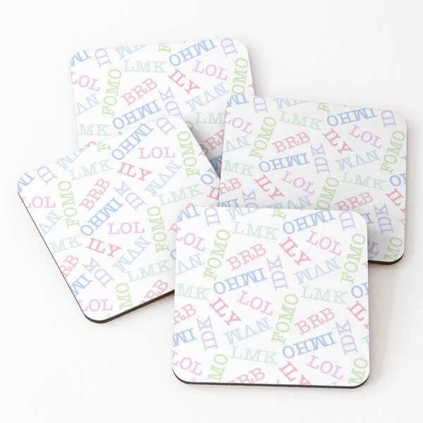 Item preview, SMS Texting Mobile Phone Abbreviations - Pastel Rainbow Colored Writing on White designed and sold by piptompatternco.