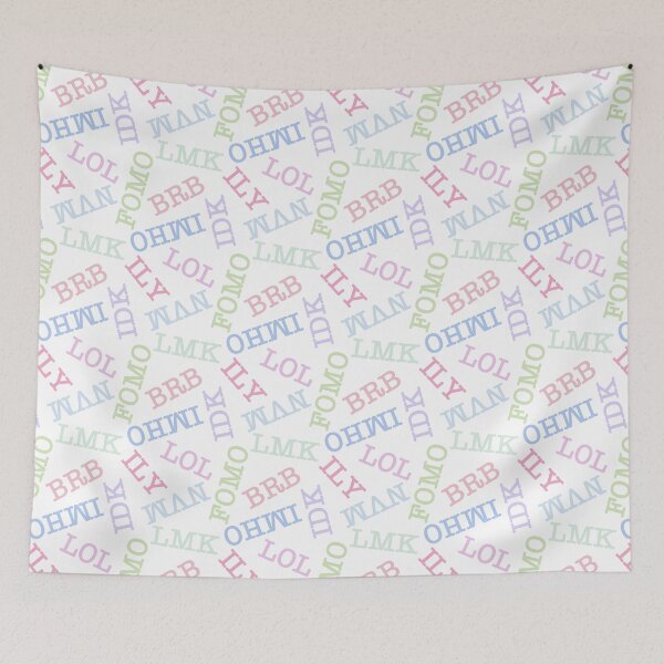 Item preview, SMS Texting Mobile Phone Abbreviations - Pastel Rainbow Colored Writing on White designed and sold by piptompatternco.