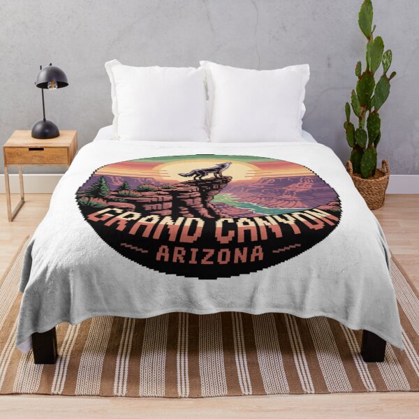 Item preview, Grand Canyon Arizona Pixel Art – Howling Coyote at Sunrise designed and sold by CircinusStore.