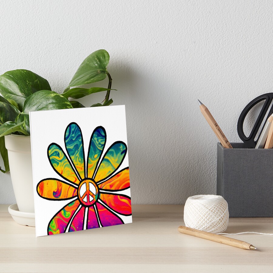 Hippie Trippy Flower Power Peace Sign Psychedelic Art Board Print By Swigalicious Redbubble 2739