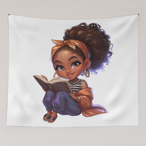 Item preview, Adorable Black Girl Reading Chibi designed and sold by Lulunza.
