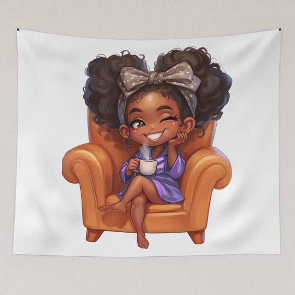 Item preview, Cozy Black Girl Coffee Morning Chibi designed and sold by Lulunza.