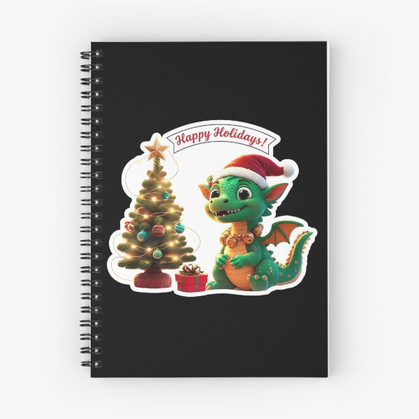 Aperçu de l'œuvre Dragon vert avec un bonnet de Père Noël et un sapin de Noël créée et vendue par Agnes-Creative.