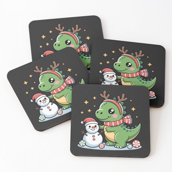 Item preview, Dinosaur Snow Fun Cute Christmas Kawaii Chibi Art designed and sold by ColorSplash123.