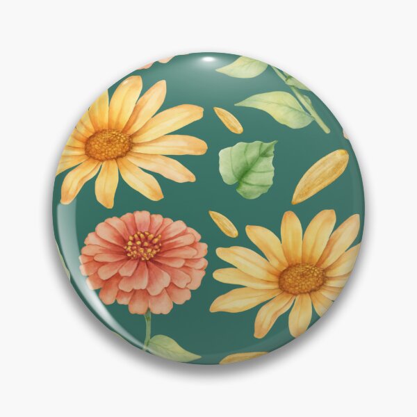 Item preview, Estampado de flores amarillas y color melocotón sobre un fondo verde azulado/verde oscuro. designed and sold by SmallDart Creations.