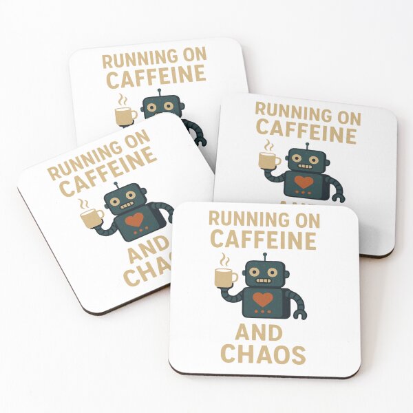 Item preview, Running on Caffeine and Chaos Funny Robot Design. designed and sold by The-T-In-Retro.