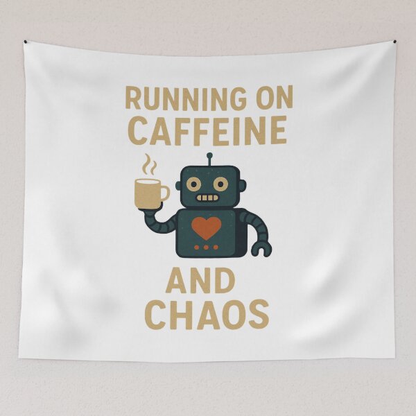 Item preview, Running on Caffeine and Chaos Funny Robot Design. designed and sold by The-T-In-Retro.