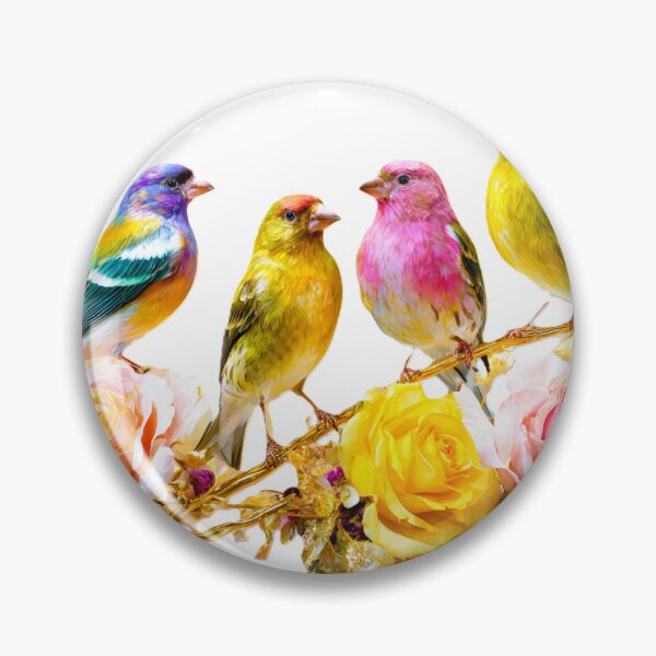Item preview, Vibrant Colorful Finches on Gold Branch – Exotic Wildlife Art, Nature Lover Gift, Tropical Bird & Roses Floral Design designed and sold by BloomingBeauty7.