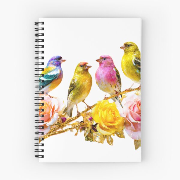 Item preview, Vibrant Colorful Finches on Gold Branch – Exotic Wildlife Art, Nature Lover Gift, Tropical Bird & Roses Floral Design designed and sold by BloomingBeauty7.