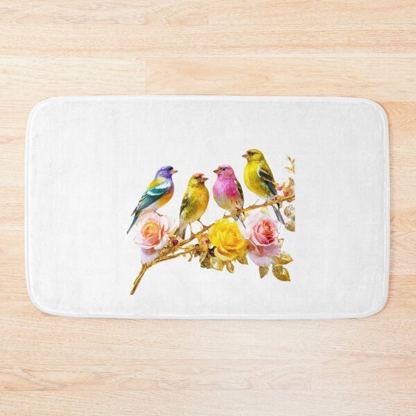Item preview, Vibrant Colorful Finches on Gold Branch – Exotic Wildlife Art, Nature Lover Gift, Tropical Bird & Roses Floral Design designed and sold by BloomingBeauty7.