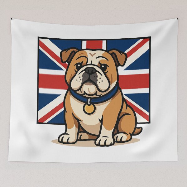 Item preview, British Bulldog Cartoon with Union Jack Background. designed and sold by The-T-In-Retro.