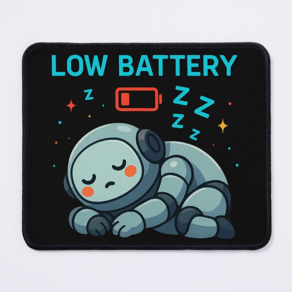 Item preview, Cute Sleeping Robot with Low Battery Cartoon Design. designed and sold by The-T-In-Retro.