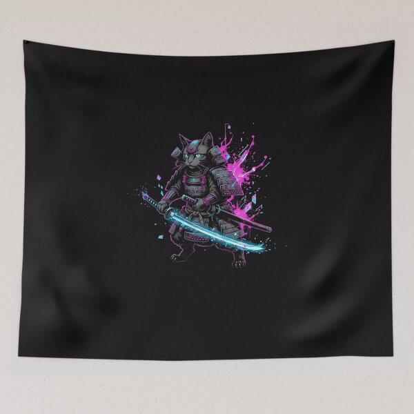 Item preview, Cat Samurai Japanese Ink Art Ukiyo-E Kanji Vintage Style designed and sold by MOHITSALVI.