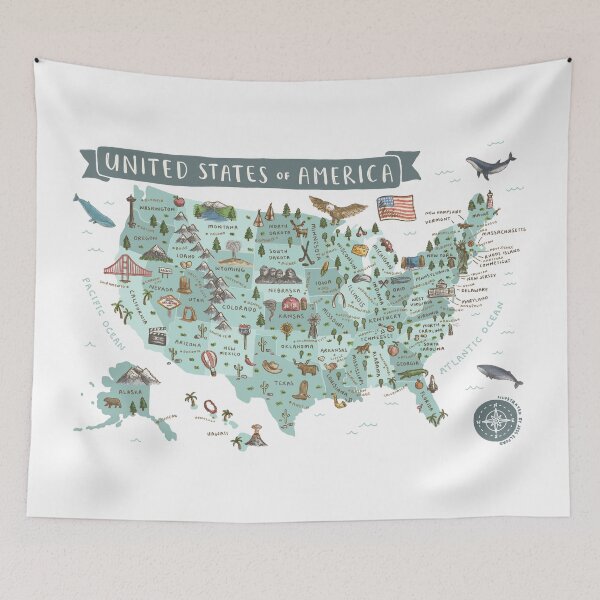 Item preview, Map of USA - Teal designed and sold by Those Pencil Shavings.
