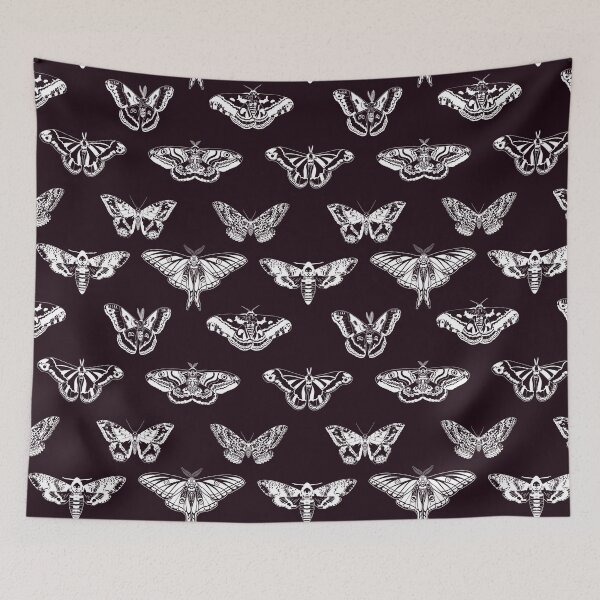 Item preview, White magical moths on black background designed and sold by ExtraCaffeine.
