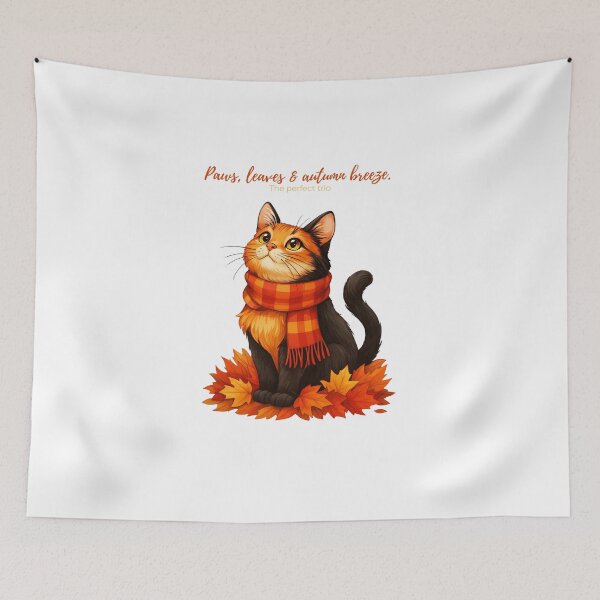 Item preview, Paws, Leaves & Autumn Breeze – Cozy Fall Cat with Scarf Illustration designed and sold by MagicMeow1.