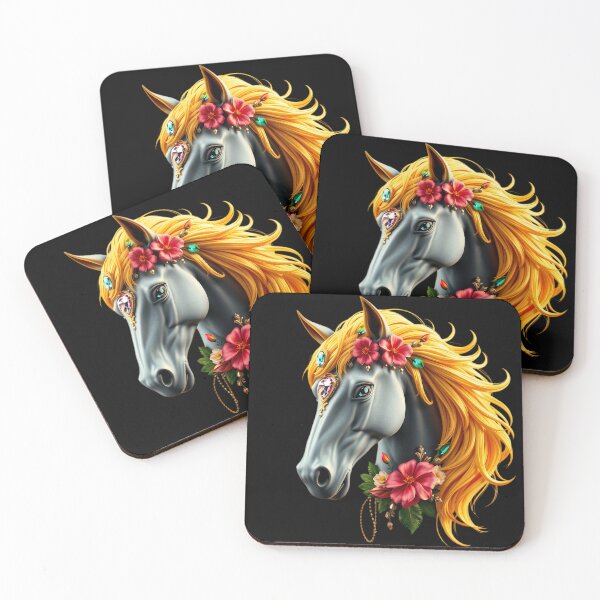 Item preview, Golden Mane Horse Head Portrait | Floral Fantasy Wall Art & Shirt designed and sold by TheGaliyaStudio.