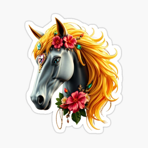 Item preview, Golden Mane Horse Head Portrait | Floral Fantasy Wall Art & Shirt designed and sold by TheGaliyaStudio.