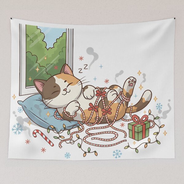 Item preview, Dreaming of Christmas Chaos — Calico Cat Wrapped in Ribbon designed and sold by meesub.