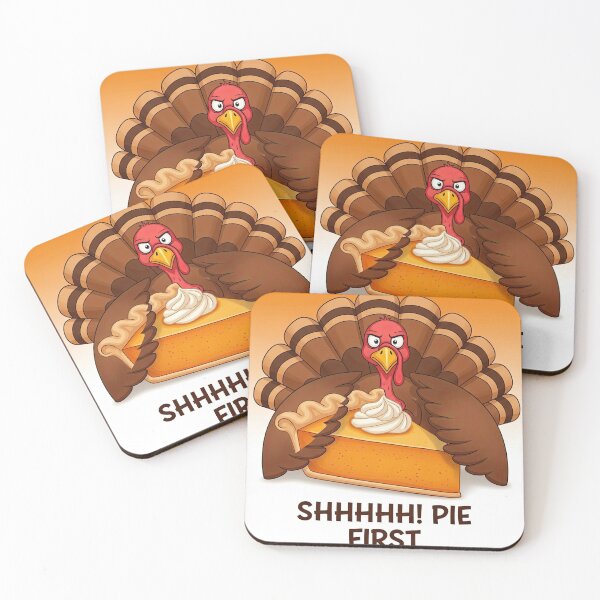 Item preview, Shhhhh! Pie First - Grumpy Turkey Guarding Slice Funny Thanksgiving Dessert designed and sold by zoughlal.