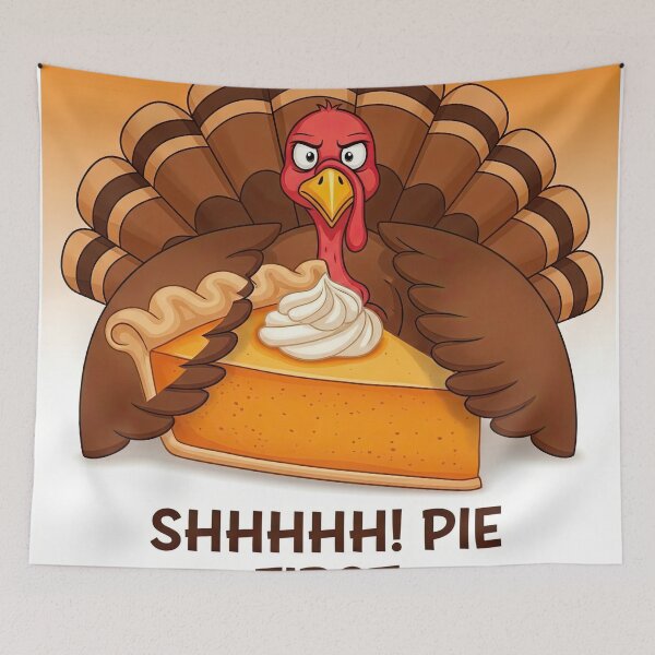 Item preview, Shhhhh! Pie First - Grumpy Turkey Guarding Slice Funny Thanksgiving Dessert designed and sold by zoughlal.