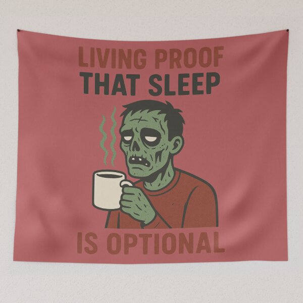 Item preview, "Living Proof That Sleep Is Optional" Funny Zombie Coffee Lover designed and sold by Dziabacz13.