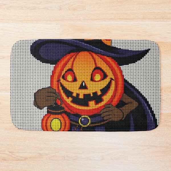 Item preview, Heroic Jack-o’-Lantern Cross-Stitch Art – Witch Hat Pumpkin Needlepoint Halloween Design designed and sold by MiraLumeStudio.