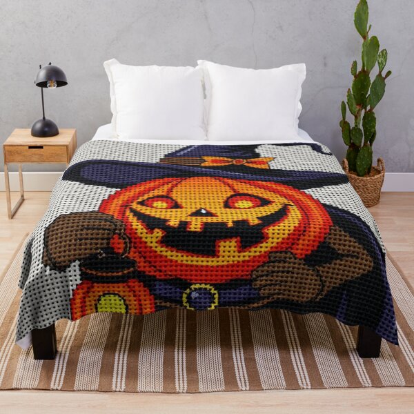 Item preview, Heroic Jack-o’-Lantern Cross-Stitch Art – Witch Hat Pumpkin Needlepoint Halloween Design designed and sold by MiraLumeStudio.