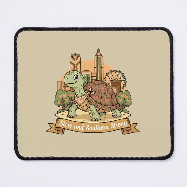 Item preview, Slow and Southern Strong – Peachy Turtle in City Sunset designed and sold by PostersMode.