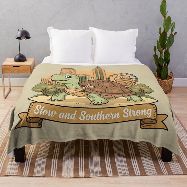 Item preview, Slow and Southern Strong – Peachy Turtle in City Sunset designed and sold by PostersMode.