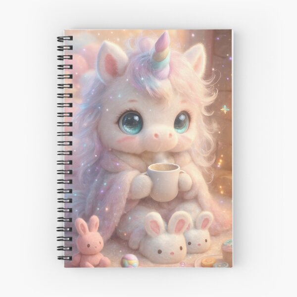 Item preview, Pastel Rainbow Kawaii Unicorn Wearing Bunny Slippers Drinking Hot Chocolate By a Cozy Fire  designed and sold by MakersFolly.