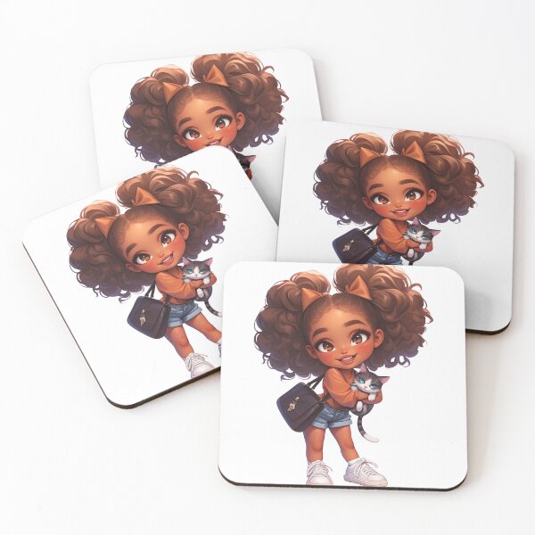Item preview, Cute Black Girl with Cat Chibi designed and sold by Lulunza.