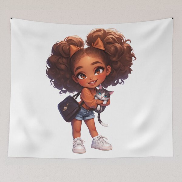Item preview, Cute Black Girl with Cat Chibi designed and sold by Lulunza.