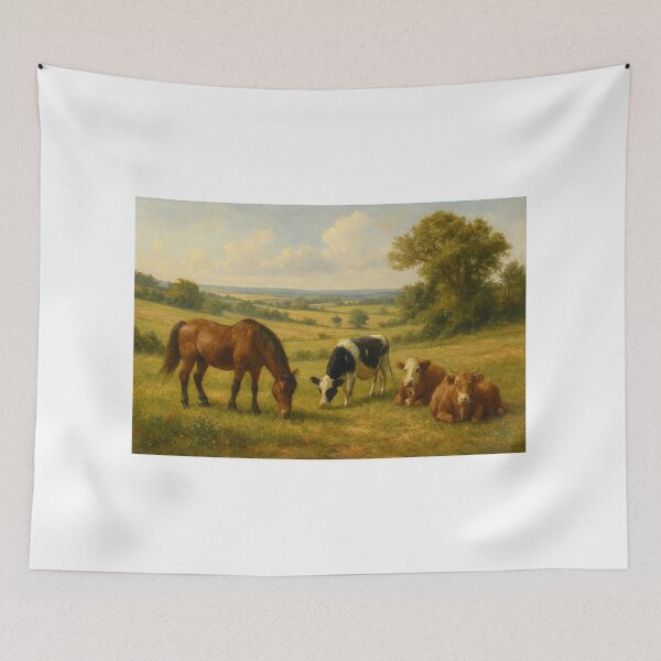 Item preview, Campos tranquilos com cavalos e vacas designed and sold by Leonornature.