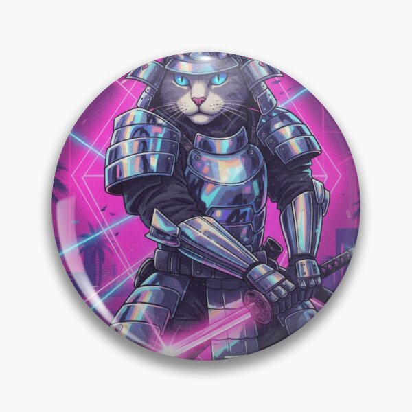 Artikelvorschau, Cyber-Samurai-Katze – Neon-Klingenkrieger – Retro-Vaporwave-Samurai-Katzen-Design entworfen und verkauft von MadeByACJ.