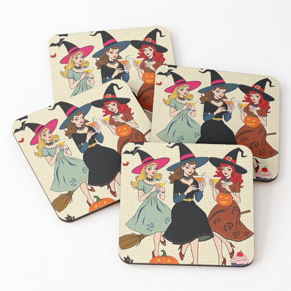 Item preview, Trick or Treat Witches Cross Stitch Design – Retro 1950s Witch Embroidery Art with Pumpkins and Kittens designed and sold by MiraLumeStudio.