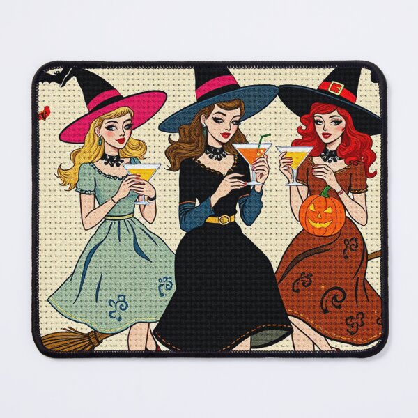 Item preview, Trick or Treat Witches Cross Stitch Design – Retro 1950s Witch Embroidery Art with Pumpkins and Kittens designed and sold by MiraLumeStudio.