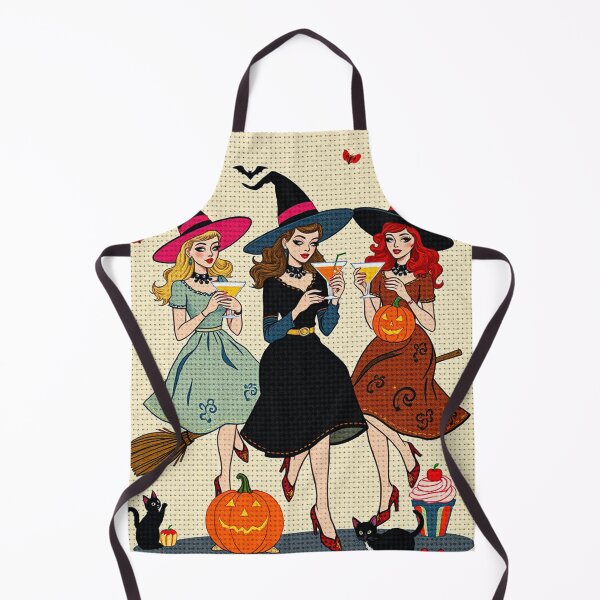 Item preview, Trick or Treat Witches Cross Stitch Design – Retro 1950s Witch Embroidery Art with Pumpkins and Kittens designed and sold by MiraLumeStudio.