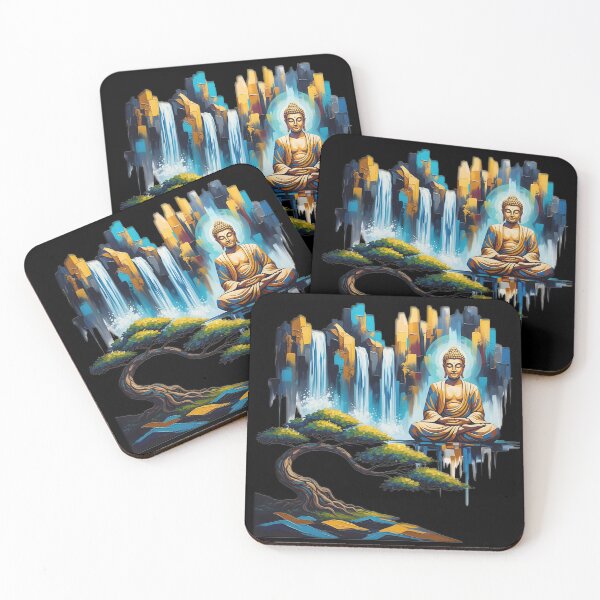 Item preview, Abstract Meditating Buddha Waterfall Zen Art designed and sold by PrintixelArt.