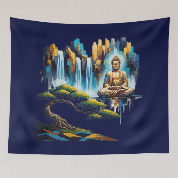 Item preview, Abstract Meditating Buddha Waterfall Zen Art designed and sold by PrintixelArt.