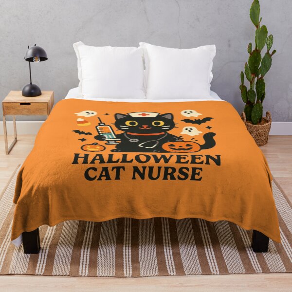 Item preview, Halloween Cat Nurse – Cute Black Cat with Pumpkin and Syringe designed and sold by Velustro Shop.