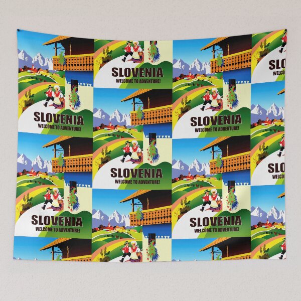 Item preview, Vibrant Slovenia Travel Poster | Mid-Century Style Art | Traditional Landscape & Culture | Adventure Awaits in Slovenia designed and sold by artofuniverse.