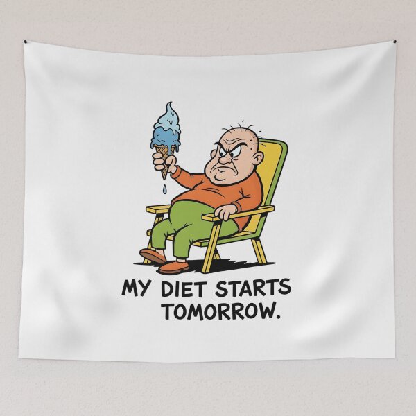 Item preview, Retro Grumpy Cartoon Man T-Shirt: My Diet Starts Tomorrow - Vintage 70s cartoon ziggy Style designed and sold by lamiarte.