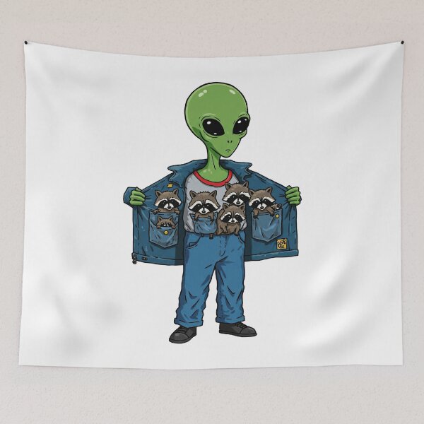 Item preview, Cool Alien Wearing Raccoon Friends Denim Jacket designed and sold by TeeARTHY.